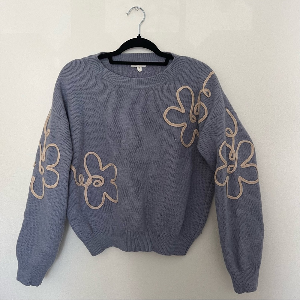 Blue Sweater With Flower Design